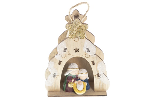 [120482] Presepe in legno con figure in resina con stella