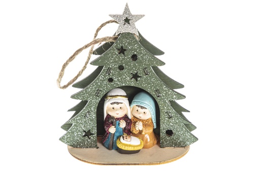 [120483] Nativity tree wood with resin figures with star