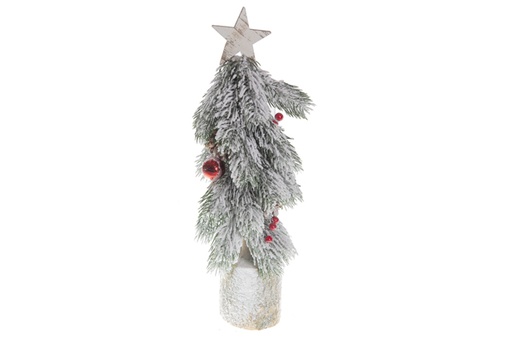 [120498] Snowy pine with pine cones and berries trunk base 42 cm