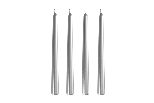 [120611] 4 bougies candélabres argentées 20cm