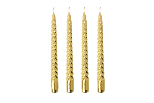 [120623] 4 gold spiral candelabra candles 20cm