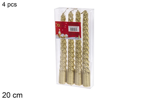 [120623] Pack 4 bougies candélabres spirales dorées 20 cm