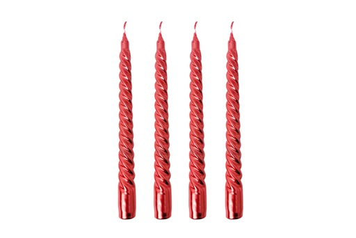[120625] 4 bougies candélabres spirales rouges 20cm