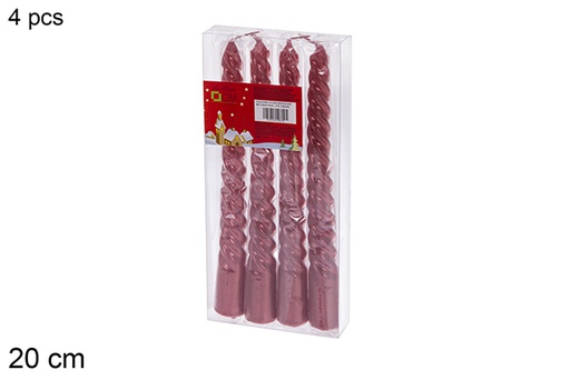 [120625] Pack 4 bougies candélabres spirales rouges 20 cm