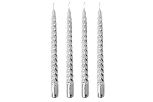 [120627] Pack 4 bougies candélabres spirales argentées 25 cm
