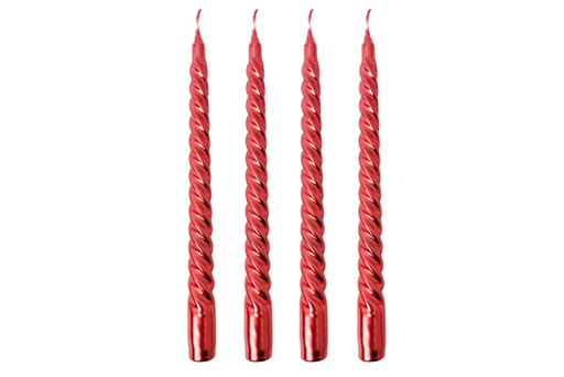 [120628] Pack 4 bougies candélabres spirales rouges 25 cm