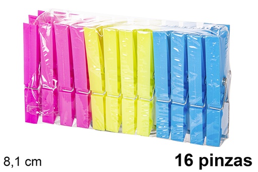 [120714] Pack 16 clips plastique couleurs assorties 8,1 cm