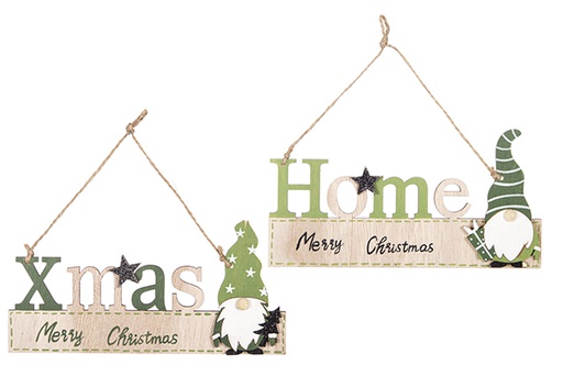 [120753] Home/Xmas wooden pendant assorted 18x9 cm