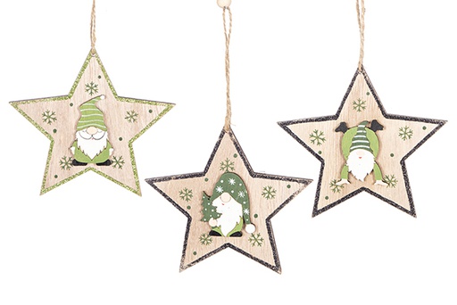 [120754] Assorted star wooden pendant 11,5 cm