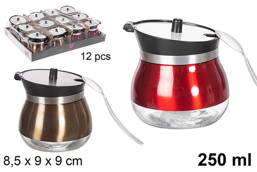 [120758] Açucareiro colorido em vidro e metal 250 ml