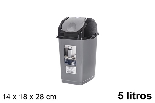 [120829] Pattumiera Slim nera/grigia con coperchio ribaltabile 5 l.