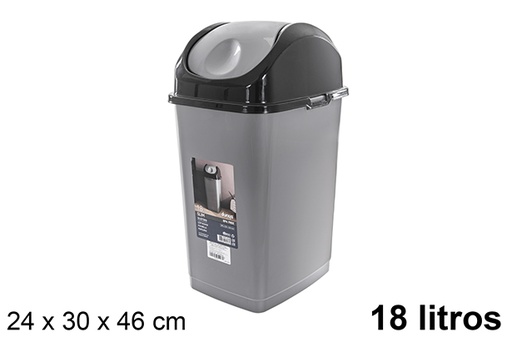 [120831] Poubelle Slim noir/gris avec couvercle basculant 18 l.