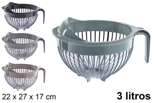 [120884] Plastic mixing bowl with handle and drainer 3 l.