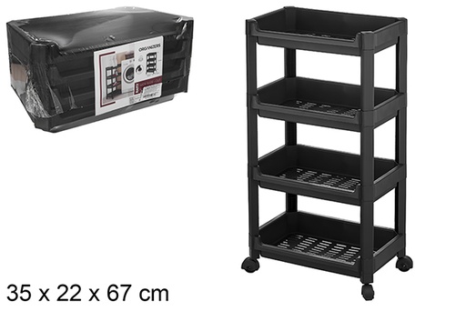 [120913] Plastic organizer 4 shelves with wheels black 35x22x67 cm