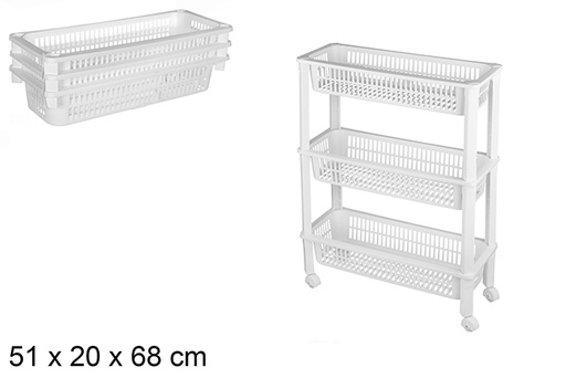 [120914] Organizador plástico 3 prateleiras com rodas 51x20x68 cm