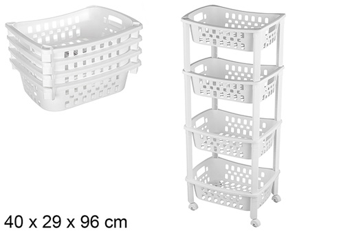 [120917] Portaverdure in plastica a 4 ripiani con ruote 40x29x96 cm