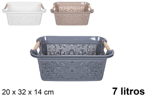 [120936] Panier en plastique avec poignées en bois 7 l.