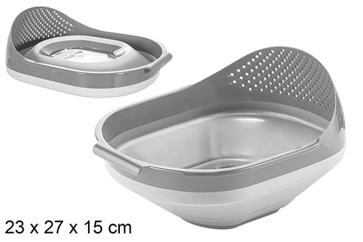 [120948] Ciotola con gocciolatoio pieghevole in plastica grigia