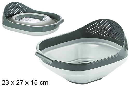 [120949] Tigela com escorredor de plástico dobrável verde