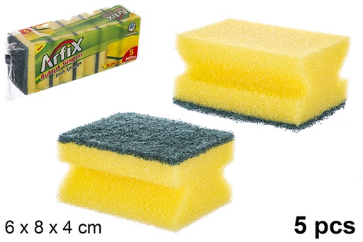 [120994] Pack 5 green fiber scouring pads with sponge