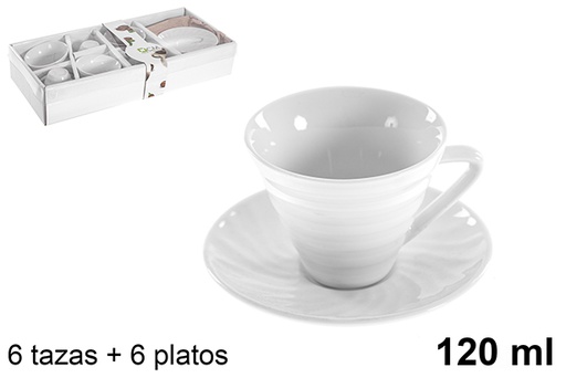 [121060] Pack 6 tasses à café au lait avec assiettes blanches 120 ml