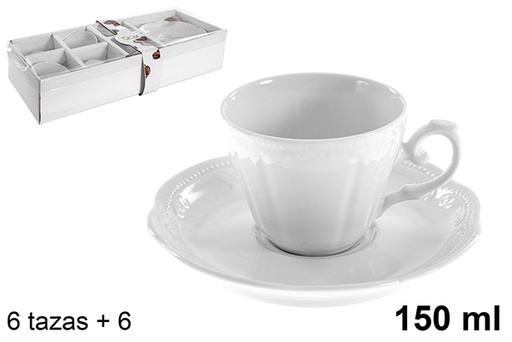 [121062] Pack 6 chávenas de café com leite com pratos brancos 150 ml