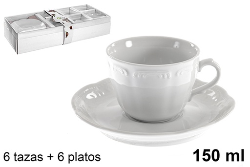 [121063] Pack 6 tasses à café au lait avec assiettes blanches 150 ml