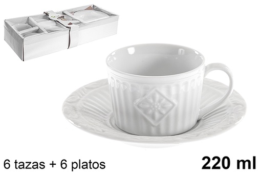 [121065] Pack 6 tazas de café con leche con platos blancos 220 ml