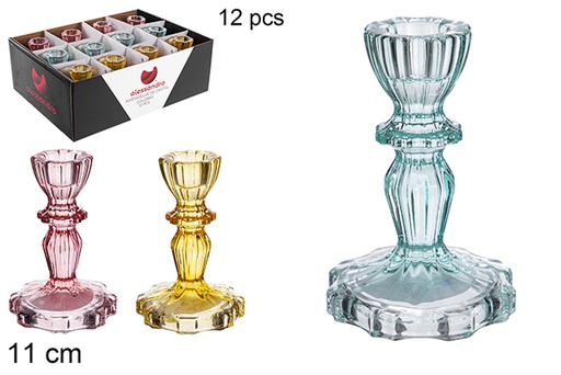 [121080] Bougeoir en verre coloré 11 cm
