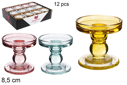 [121082] Bougeoir en verre coloré 8,5 cm