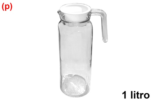 [121202] Water glass jug white lid 1 l.