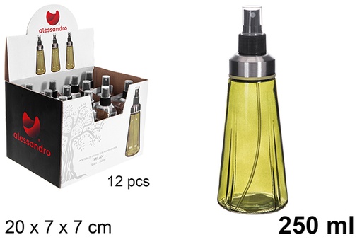 [121243] Aceitera Cristal redonda Milán verde con tapón pulverizador 250 ml