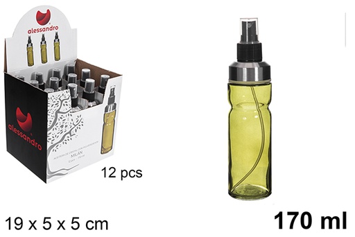 [121244] Bottiglia per olio tonda in vetro verde Milano con tappo spray 170 ml