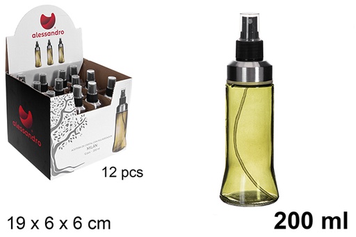 [121245] Bottiglia per olio tonda in vetro verde Milano con tappo spray 200 ml