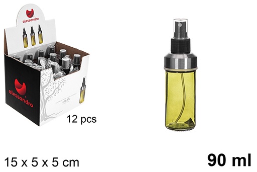 [121246] Green Milan round glass oil bottle with spray cap 90 ml