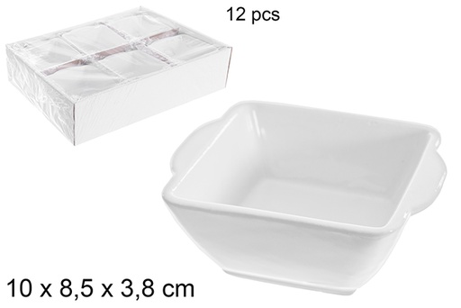 [121252] White square ceramic bowl with handles 10x8,5x3,8 cm