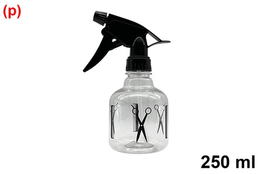 [121260] Bottiglia in plastica con spruzzatore nero parrucchiere 250 ml