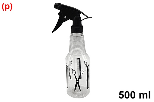[121265] Botella plástico con pulverizador negro peluquero 500 ml