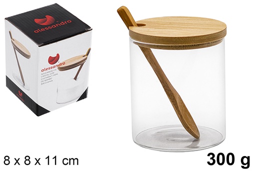 [121277] Zuccheriera in borosilicato con coperchio in bambù e cucchiaino 300 grammi