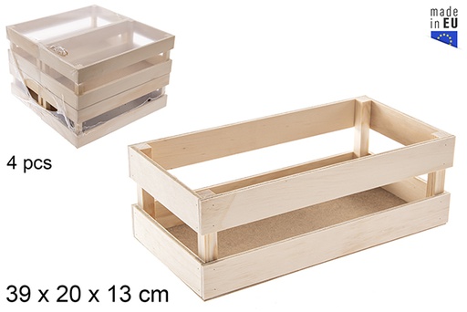 [121299] Medium rectangular wooden box with slats 39x20x13 cm