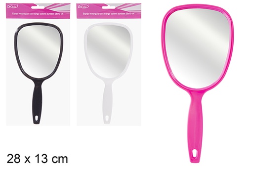 [121302] Rectangular mirror with handle in assorted colors 28x13 cm