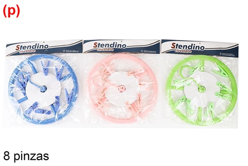 [121304] Corde à linge ronde rotative couleur assortie 8 clips