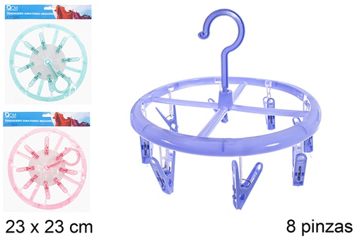 [121304] Corde à linge ronde rotative couleur assortie 8 clips