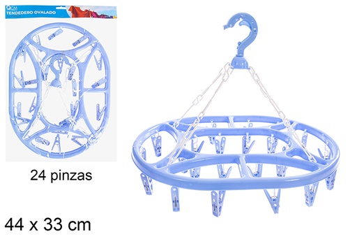 [121305] Corde à linge ovale en plastique avec 24 clips