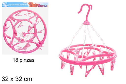 [121306] Corde à linge ronde rotative couleur assortie 18 clips