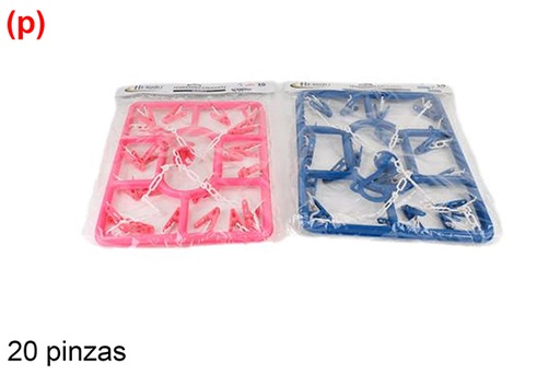[121307] Corde à linge rectangulaire en plastique avec 20 pinces