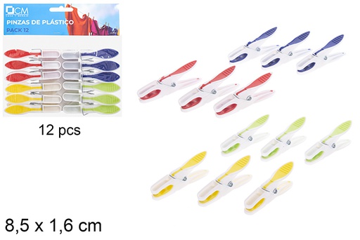 [121345] Pack 12 clips in plastica colori assortiti 8,5x1,6 cm