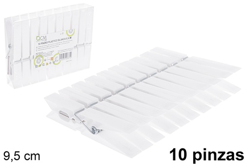 [121353] Pack 10 clips en plastique blanc 9.5 cm