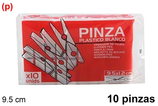 [121353] Pack 10 pinzas plástico blanca 9.5 cm