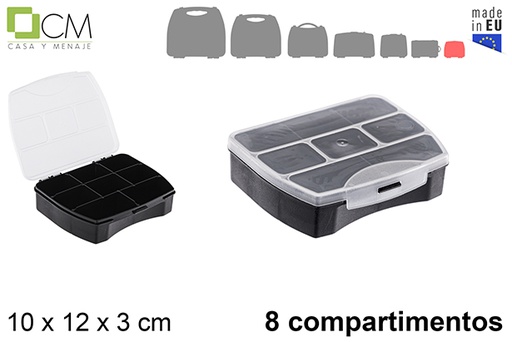 [121380] Scatola organizer in plastica con 8 scomparti neri